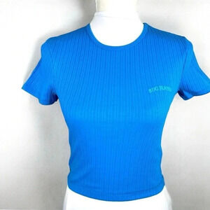 BDG Urban Outfitters Blue Cropped Baby Tee Ribbed Shirt NEW Size S